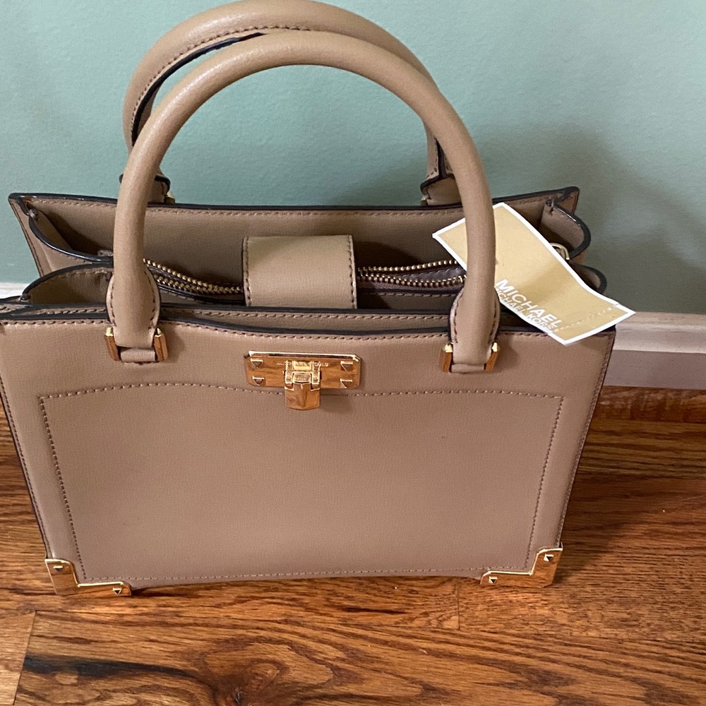 Michael Kors Taupe Satchel with Gold Accents